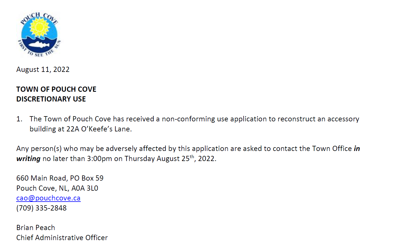 Discretionary Use Advertisements Pouch Cove