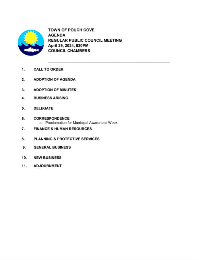 Council Meeting Agenda April 29, 2024 Pouch Cove